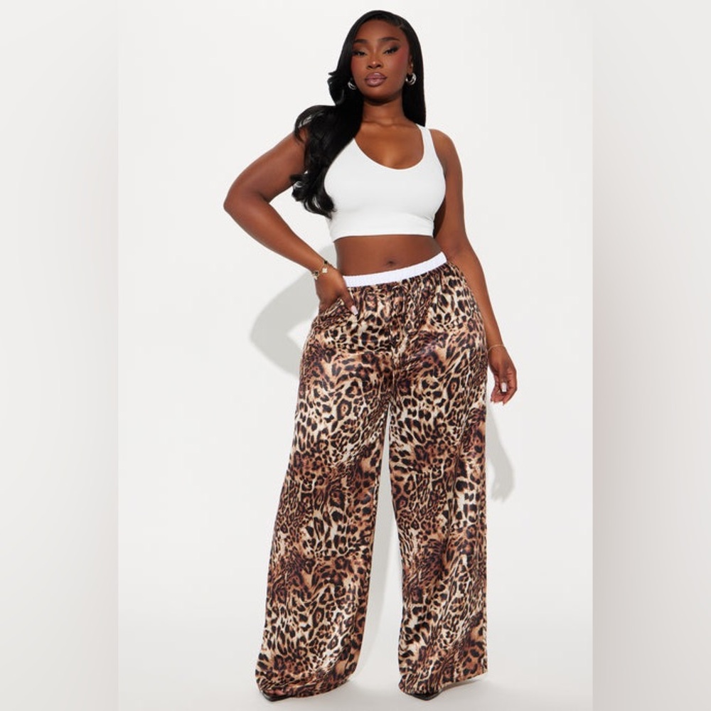 Sasha Leopard Satin Pant - Brown/combo Leopard Print Wide-Leg Pants